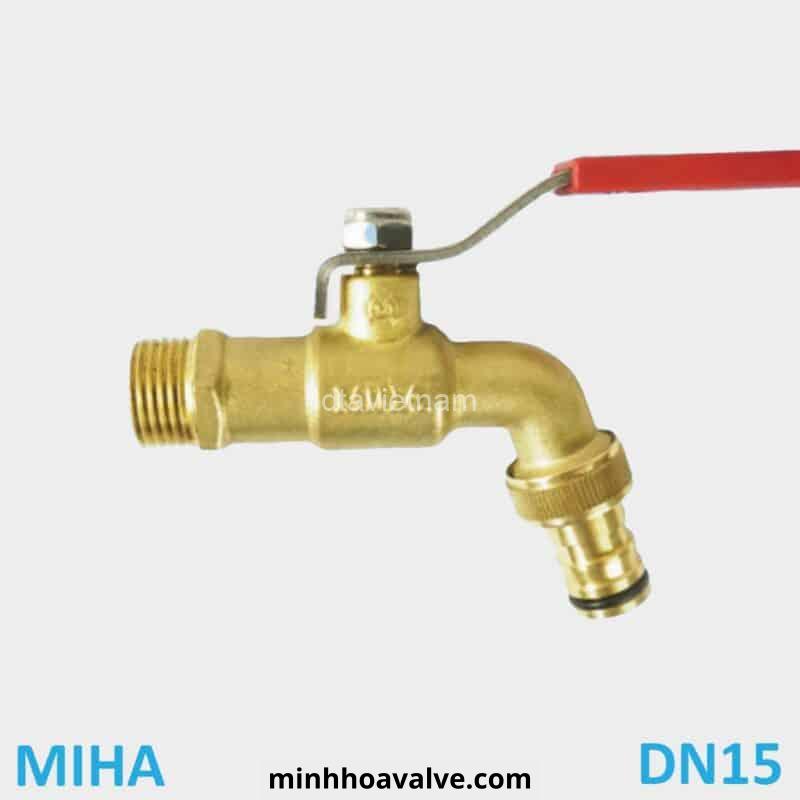 Vòi nước đồng phi 21 DN15 MIHA tay Inox đầu nối thông minh 1 4 Voi vuon dong MIHA tay INOX phi 21 DN15 dau noi thong minh 1 800x800 1 1