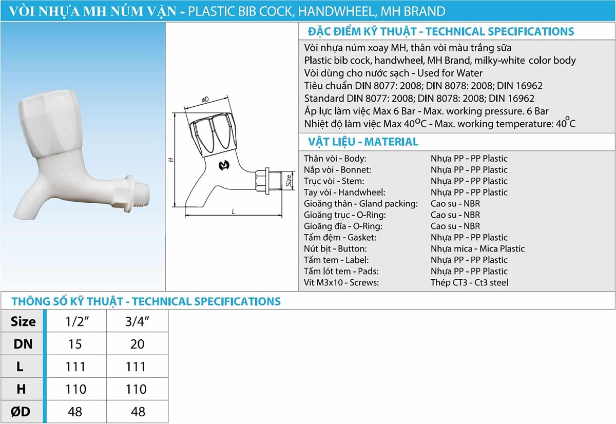 Vòi nước nhựa núm vặn MH phi 27 DN20 2 Vòi nước nhựa núm vặn MH